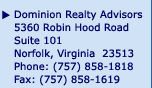 5360 Robin Hood Road, Suite 101, Norfolk, VA 23513, Phone 757-858-1818, Fax, 757-858-1619